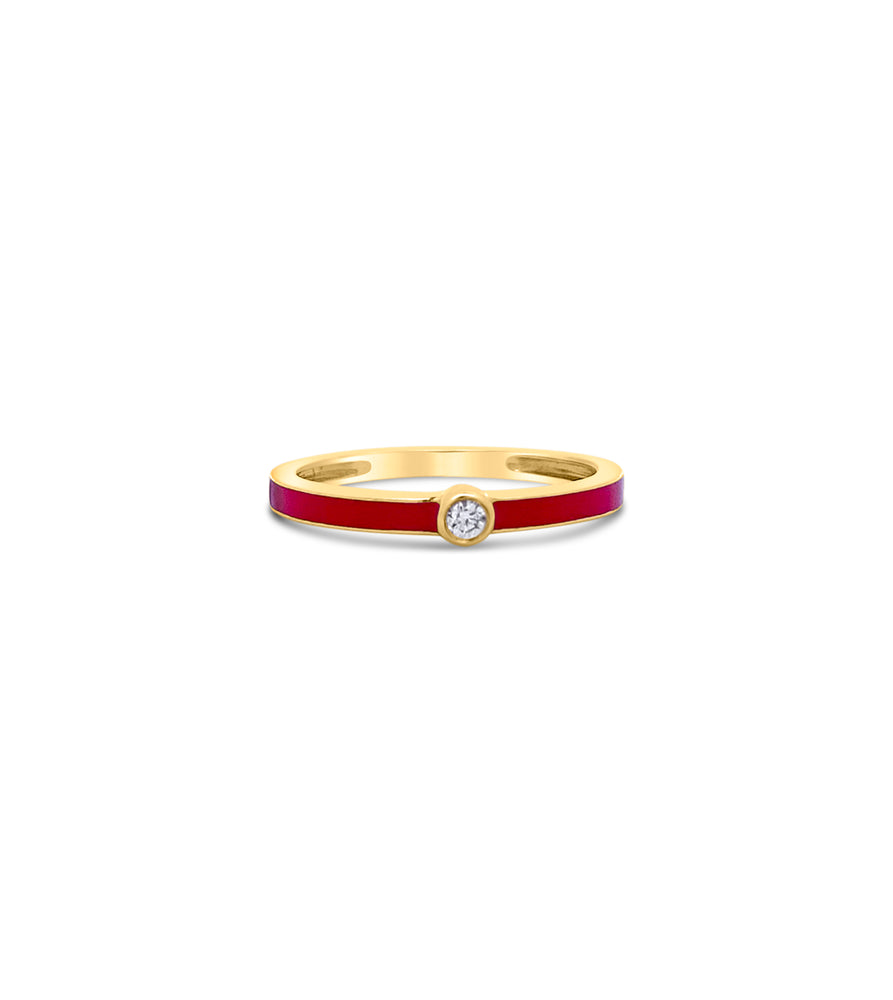Diamond Red Enamel Ring - 14K  - Olive & Chain Fine Jewelry