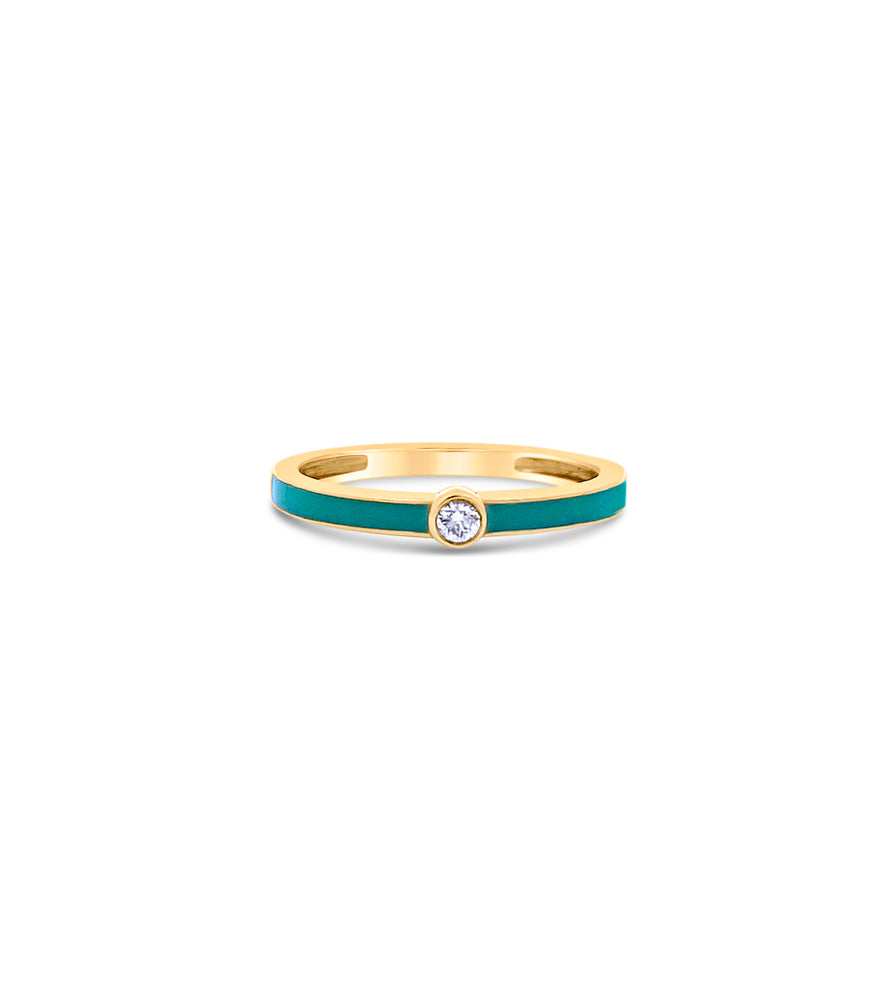 Diamond Green Enamel Ring - 14K  - Olive & Chain Fine Jewelry
