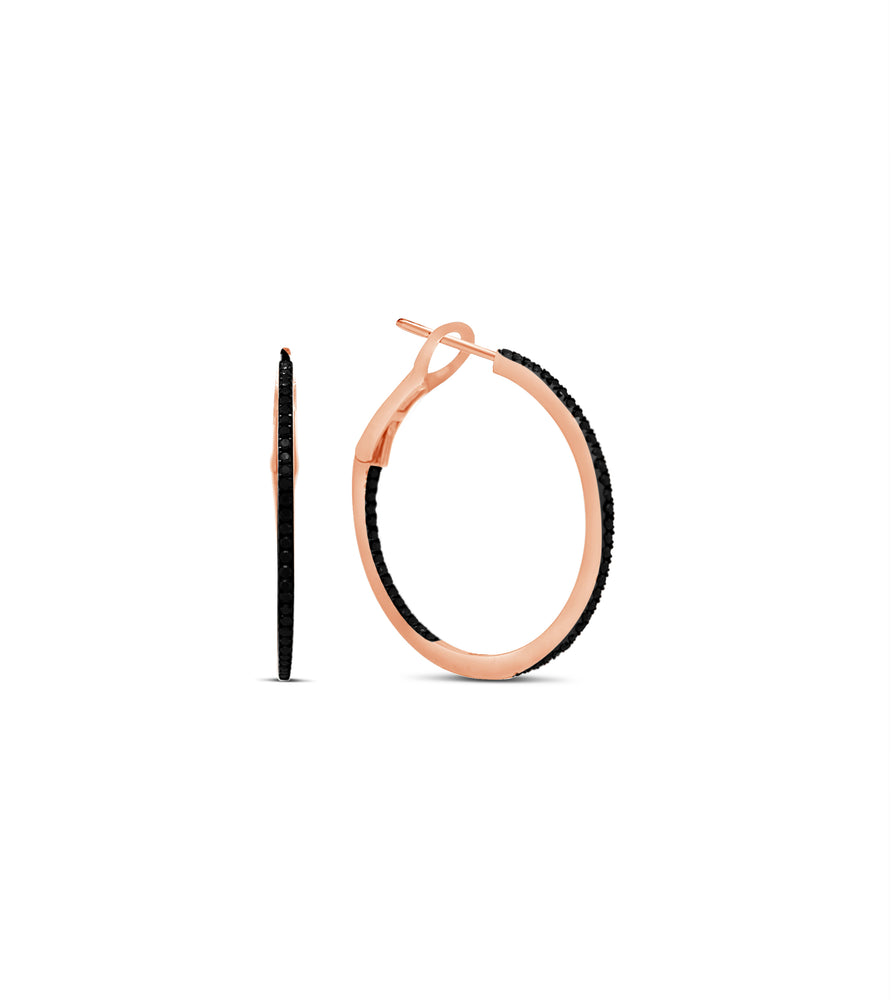 Black Diamond Slim Hoop Earring - 14K Rose Gold / 26mm - OLIVE & CHAIN Fine Jewelry