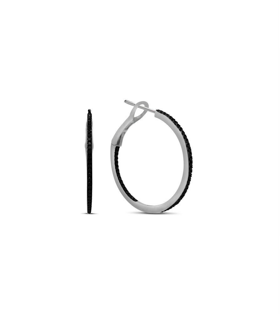 Black Diamond Slim Hoop Earring - 14K White Gold / 26mm - OLIVE & CHAIN Fine Jewelry