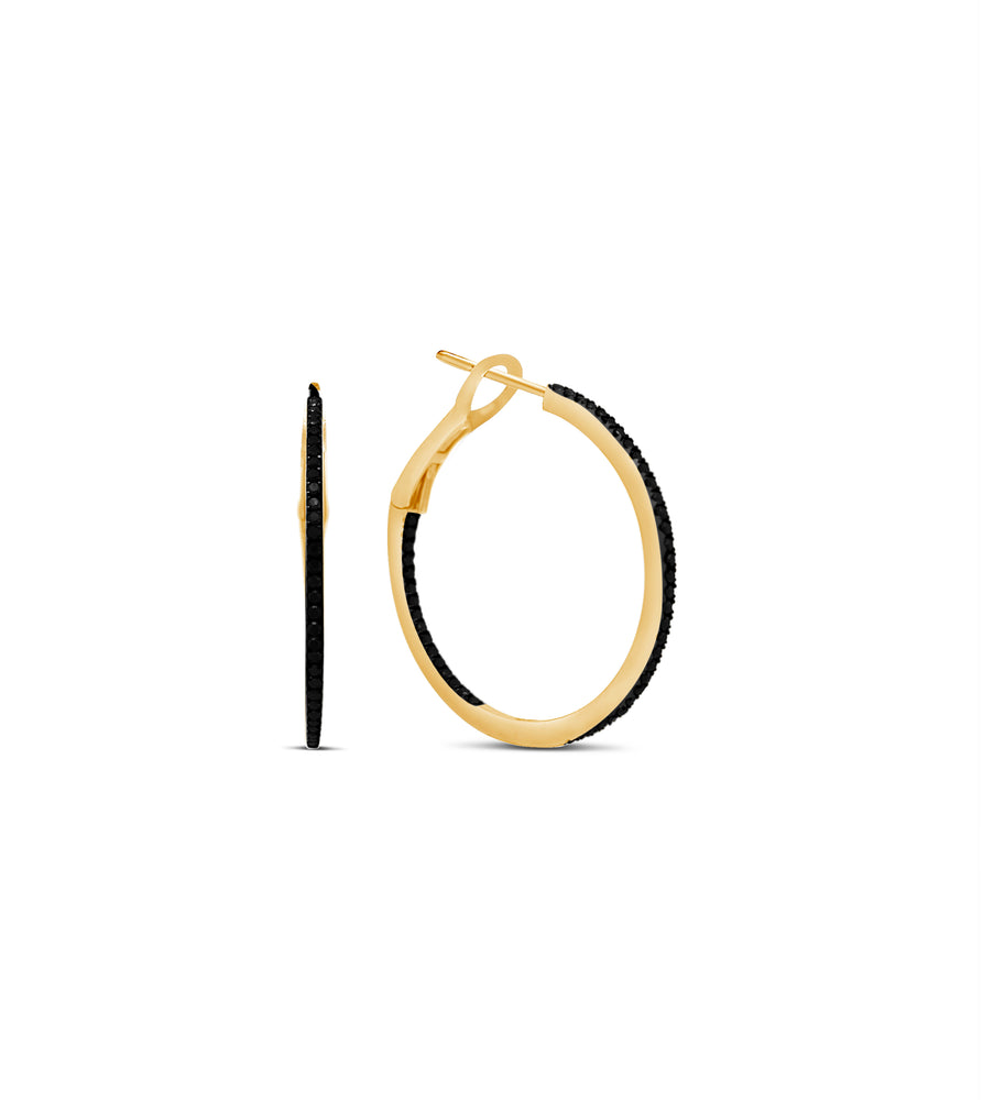 Black Diamond Slim Hoop Earring - 14K Yellow Gold / 26mm - OLIVE & CHAIN Fine Jewelry