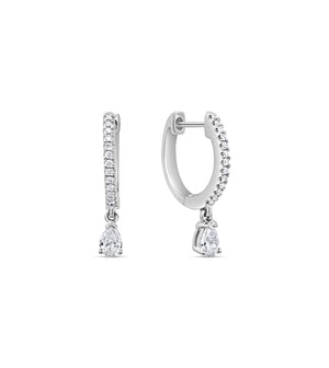 Diamond Pear Dangle Huggie Earring - 14K White Gold - OLIVE & CHAIN Fine Jewelry