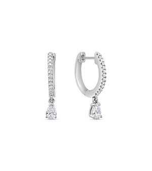 Diamond Pear Dangle Huggie Earring - 14K White Gold - Olive & Chain Fine Jewelry