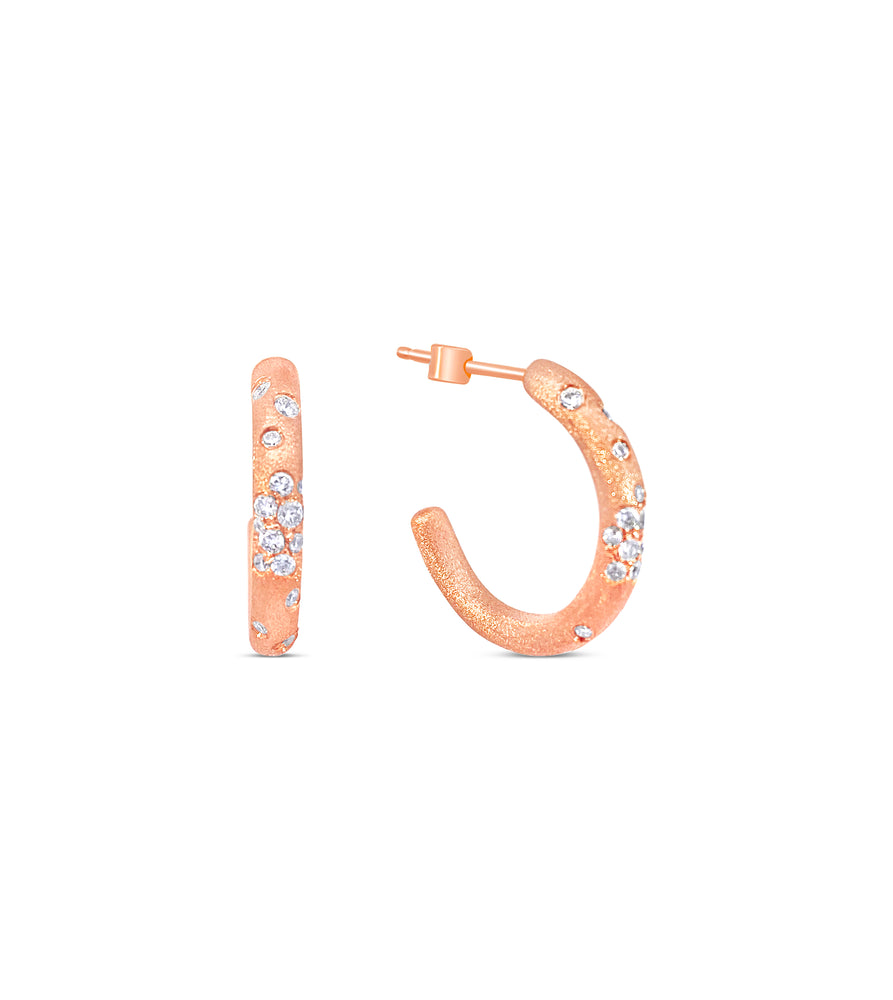 Diamond Celestial J Hoop Earrings - 14K Rose Gold / 17mm - Olive & Chain Fine Jewelry