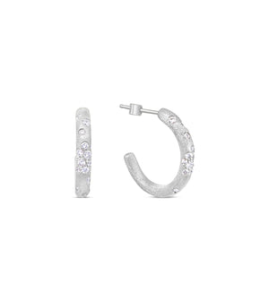 Diamond Celestial J Hoop Earrings - 14K White Gold / 17mm - Olive & Chain Fine Jewelry