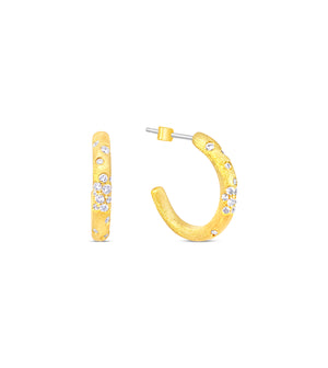 Diamond Celestial J Hoop Earrings - 14K Yellow Gold / 17mm - Olive & Chain Fine Jewelry