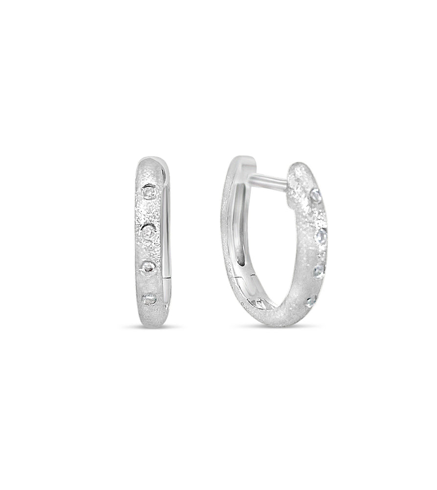Diamond Flush Huggie Earring - 14K White Gold - Olive & Chain Fine Jewelry
