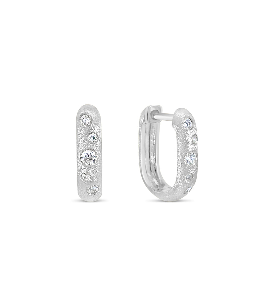 Diamond Scatter Huggie Earring - 14K White Gold - Olive & Chain Fine Jewelry