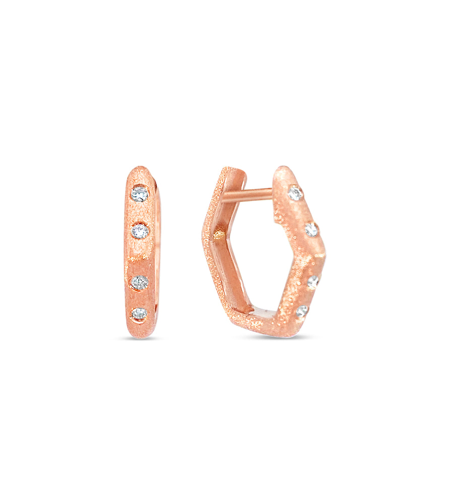 Diamond Hexagon Flush Huggie Earring - 14K Rose Gold - OLIVE & CHAIN Fine Jewelry