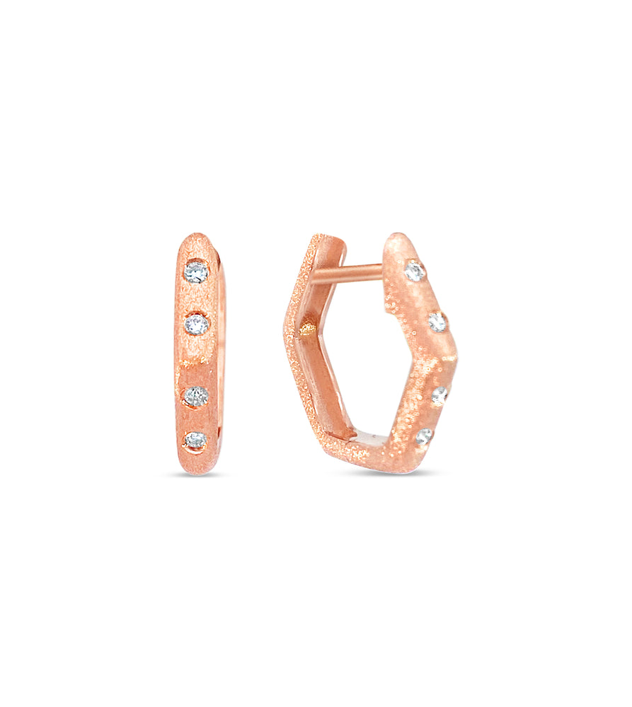 Diamond Hexagon Flush Huggie Earring - 14K Rose Gold - Olive & Chain Fine Jewelry