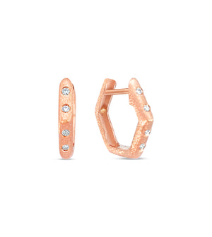 Diamond Hexagon Flush Huggie Earring - 14K Rose Gold - OLIVE & CHAIN Fine Jewelry