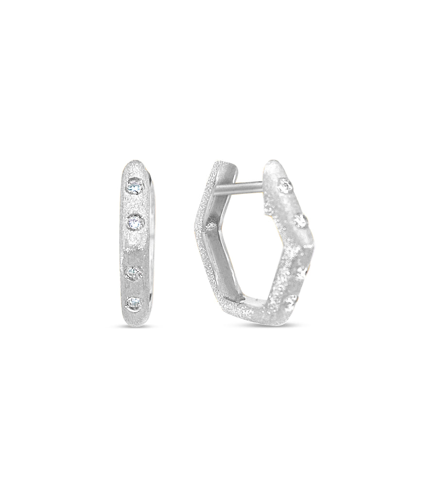 Diamond Hexagon Flush Huggie Earring - 14K White Gold - Olive & Chain Fine Jewelry