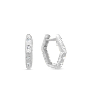 Diamond Hexagon Flush Huggie Earring - 14K White Gold - OLIVE & CHAIN Fine Jewelry