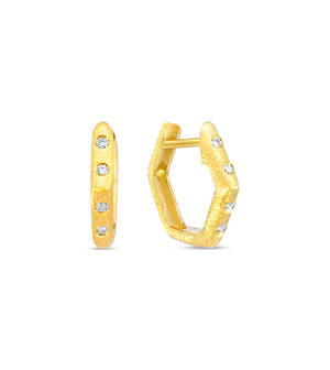 Diamond Hexagon Flush Huggie Earring - 14K Yellow Gold - Olive & Chain Fine Jewelry