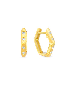 Diamond Hexagon Flush Huggie Earring - 14K Yellow Gold - OLIVE & CHAIN Fine Jewelry