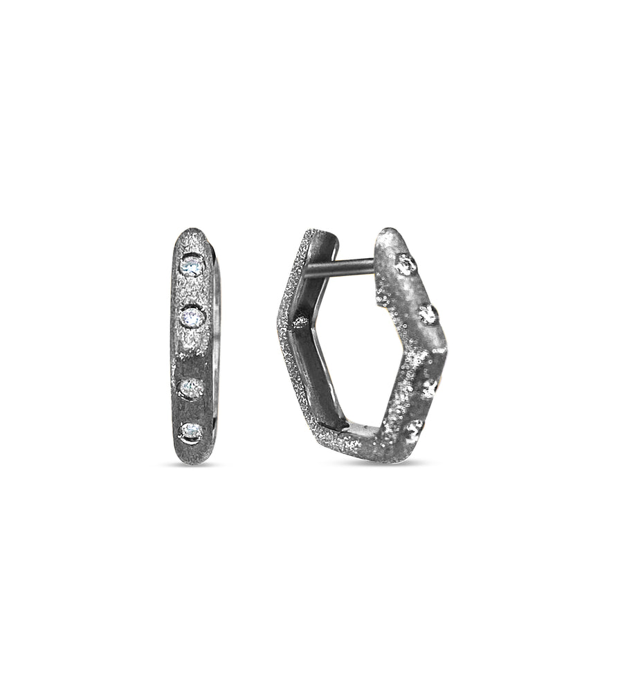 Diamond Hexagon Flush Huggie Earring - 14K Black Gold - OLIVE & CHAIN Fine Jewelry
