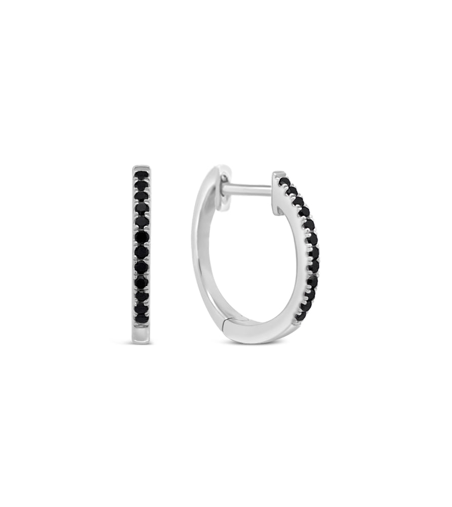 Black Diamond Signature Huggie Earring - 14K White Gold / Single - OLIVE & CHAIN Fine Jewelry