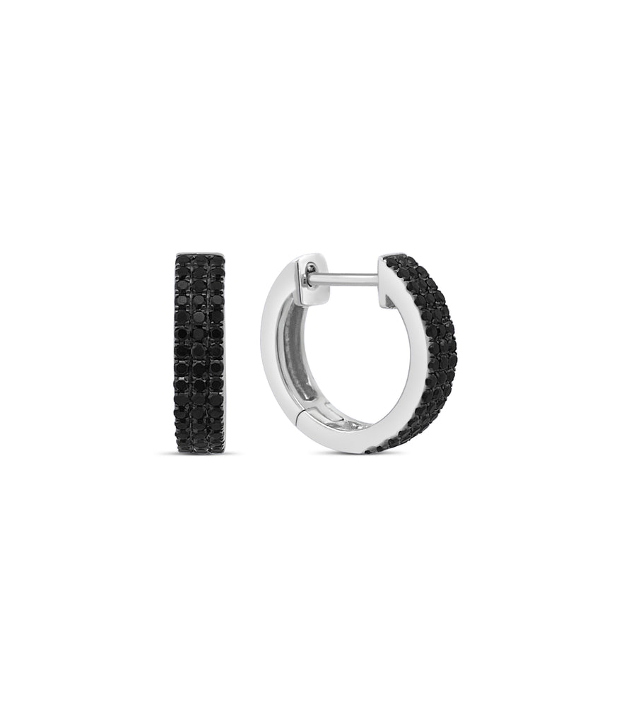 Black Diamond 3 Row Huggie Earring - 14K White Gold - Olive & Chain Fine Jewelry