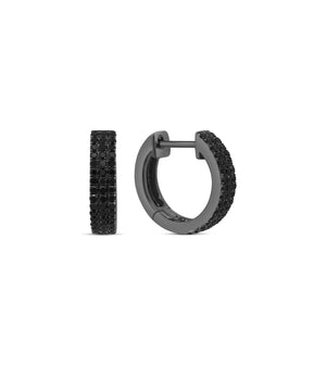 Black Diamond 3 Row Huggie Earring - 14K Black Gold - Olive & Chain Fine Jewelry