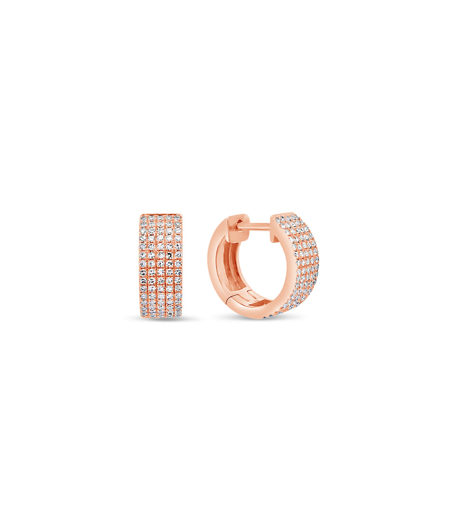 Diamond 5 Row Huggie Earring - 14K Rose Gold - Olive & Chain Fine Jewelry