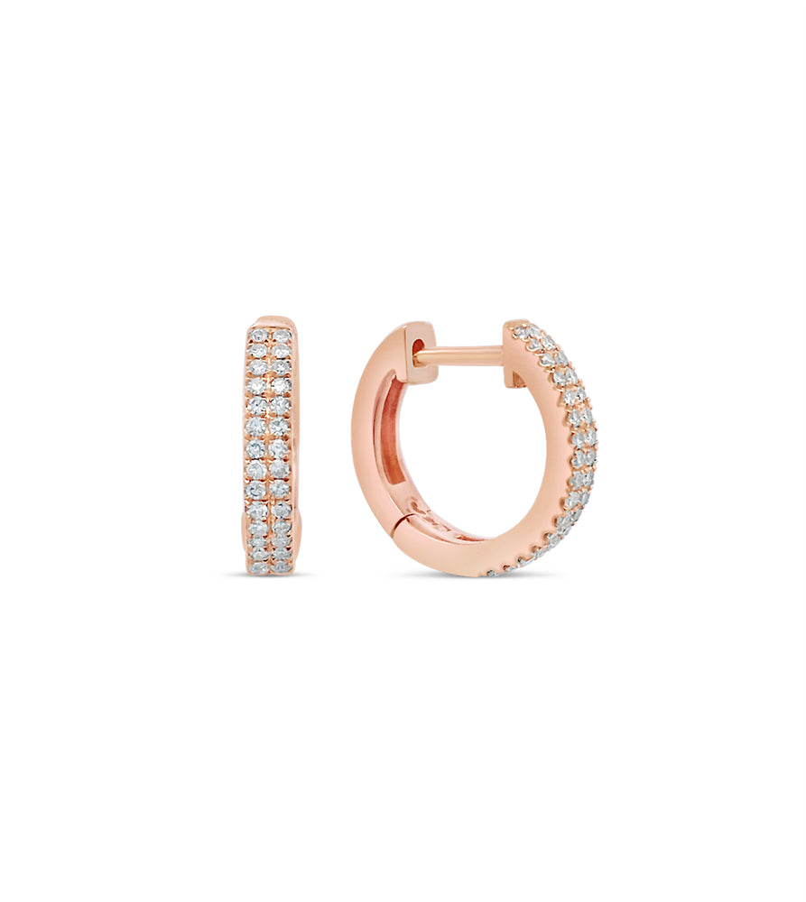 Diamond 2 Row Huggie Earring - 14K Rose Gold - Olive & Chain Fine Jewelry