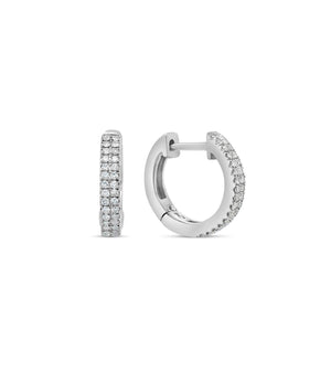 Diamond 2 Row Huggie Earring - 14K White Gold - Olive & Chain Fine Jewelry