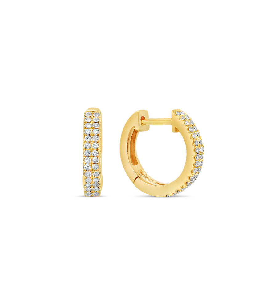 Diamond 2 Row Huggie Earring - 14K Yellow Gold - Olive & Chain Fine Jewelry