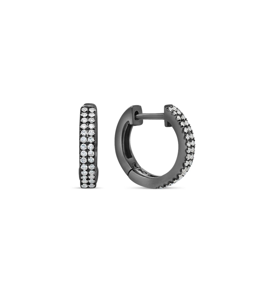 Diamond 2 Row Huggie Earring - 14K Black Gold - Olive & Chain Fine Jewelry
