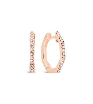 Diamond Hexagon Huggie Earrings - 14K  - Olive & Chain Fine Jewelry