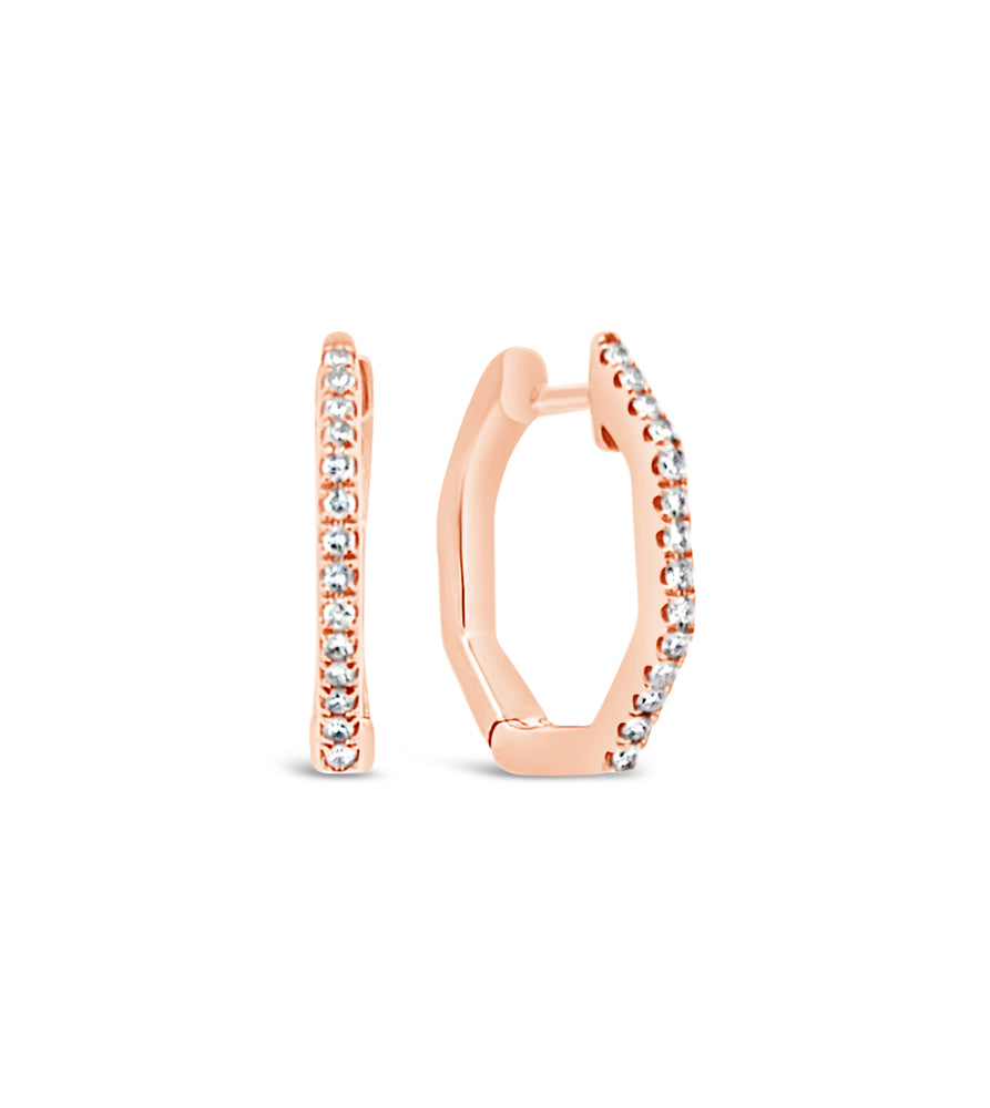 Diamond Hexagon Huggie Earrings - 14K Rose Gold - Olive & Chain Fine Jewelry