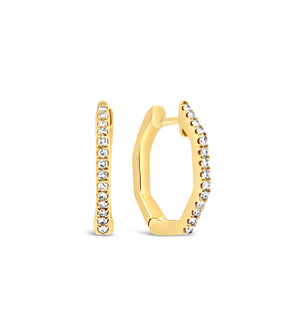 Diamond Hexagon Huggie Earrings - 14K Yellow Gold - Olive & Chain Fine Jewelry