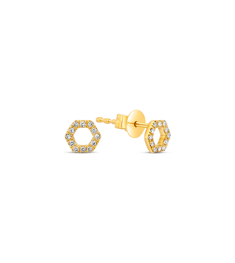 Diamond Hexagon Stud Earring - 14K Yellow gold - Olive & Chain Fine Jewelry