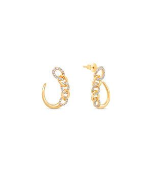 Diamond Curb Curved Hoop Earring - 14K Yellow Gold - Olive & Chain Fine Jewelry
