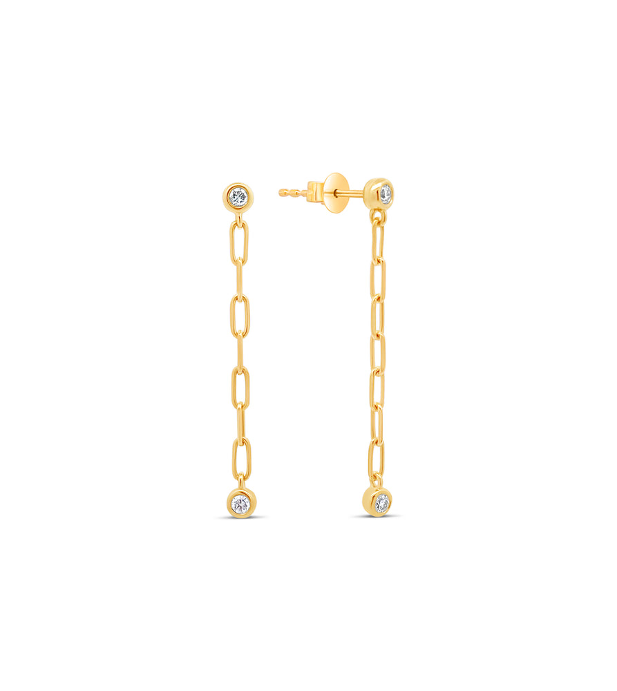 Diamond Solitaire Paperclip Chain Earring - 14K  - Olive & Chain Fine Jewelry