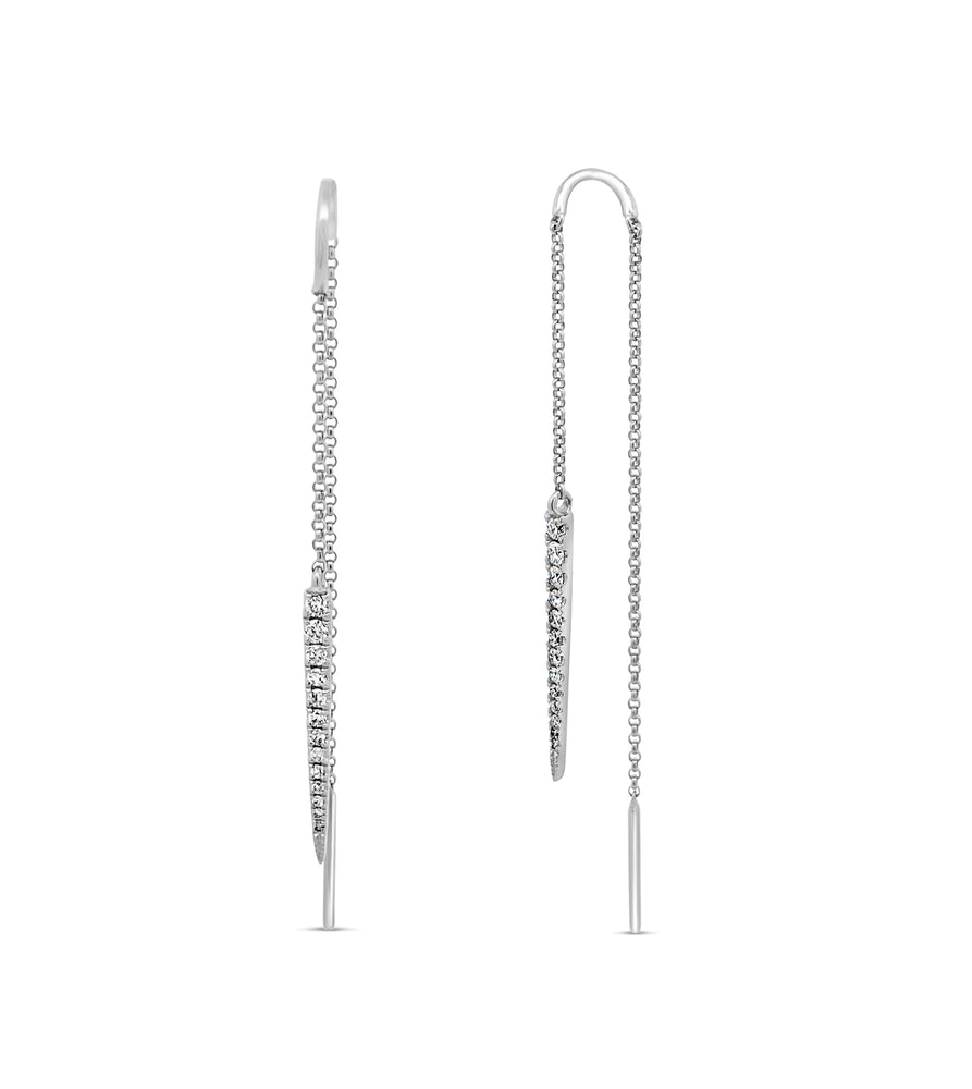 Diamond Threader Earrings - 14K White Gold - Olive & Chain Fine Jewelry