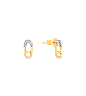 Diamond Safety Pin Stud Earring - 14K Yellow Gold - OLIVE & CHAIN Fine Jewelry