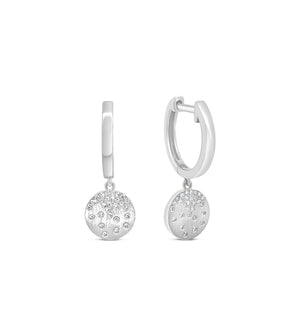Diamond Celestial Disc Drop Earring - 14K White Gold - Olive & Chain Fine Jewelry