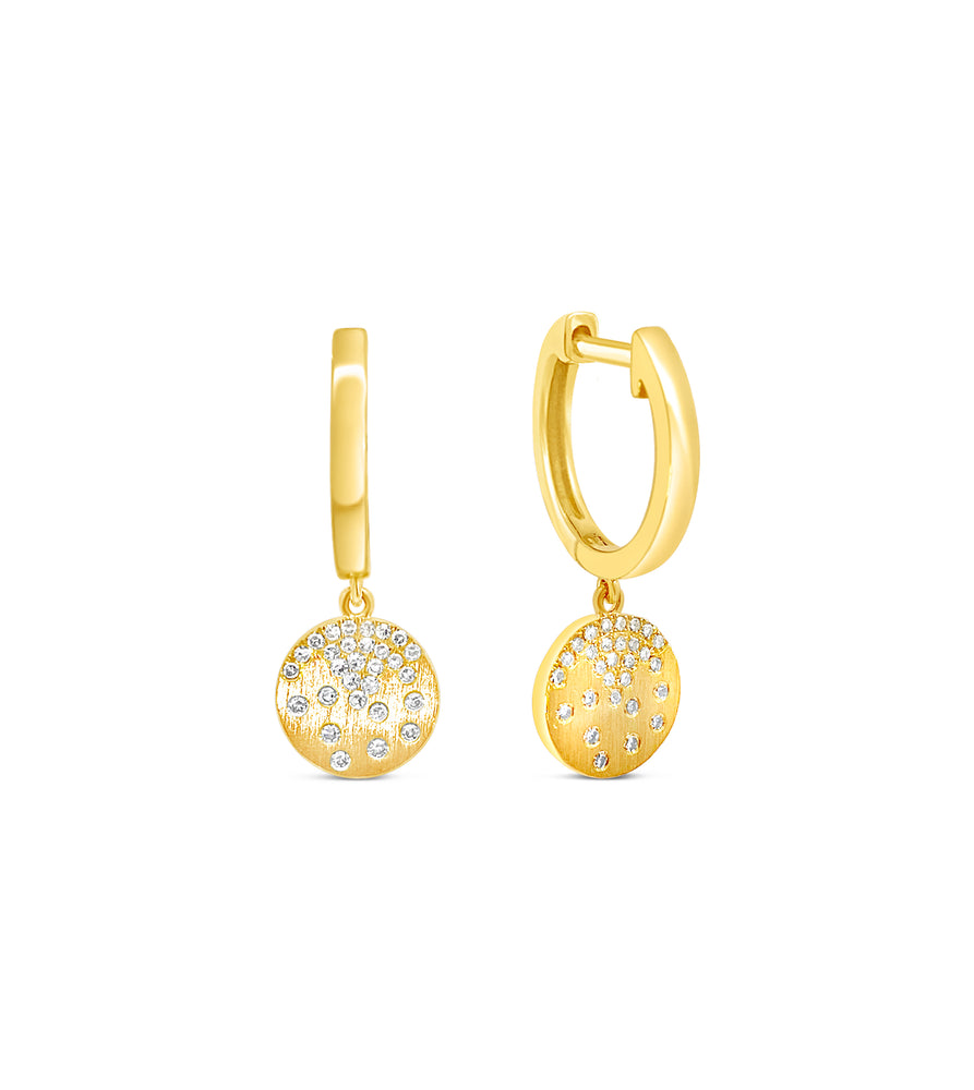 Diamond Celestial Disc Drop Earring - 14K Yellow Gold - Olive & Chain Fine Jewelry