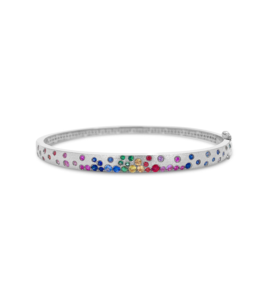 Rainbow Celestial Slim Bangle - 14K White Gold - Olive & Chain Fine Jewelry