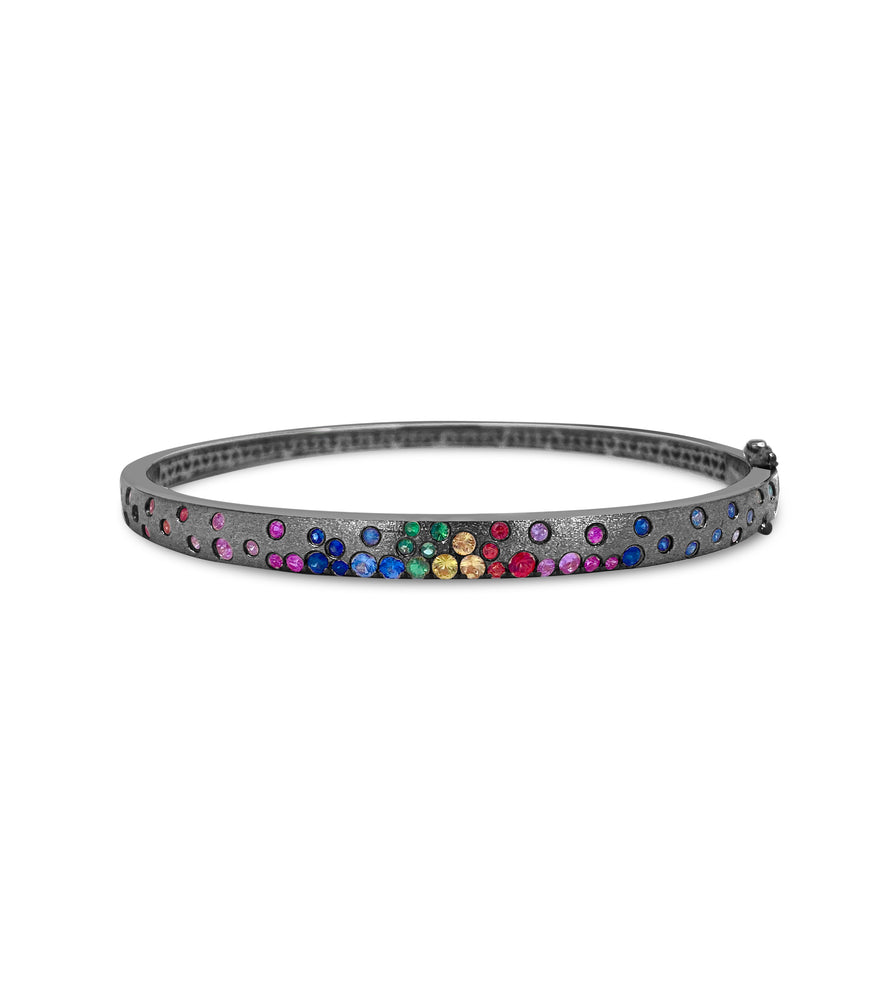 Rainbow Celestial Slim Bangle - 14K Black Gold - Olive & Chain Fine Jewelry