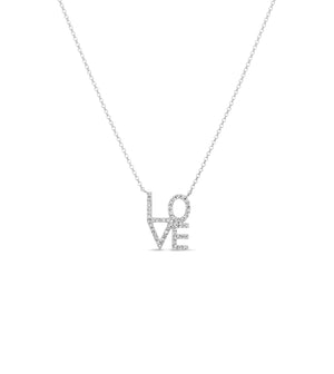 Diamond Love Block Necklace - 14K White Gold - OLIVE & CHAIN Fine Jewelry