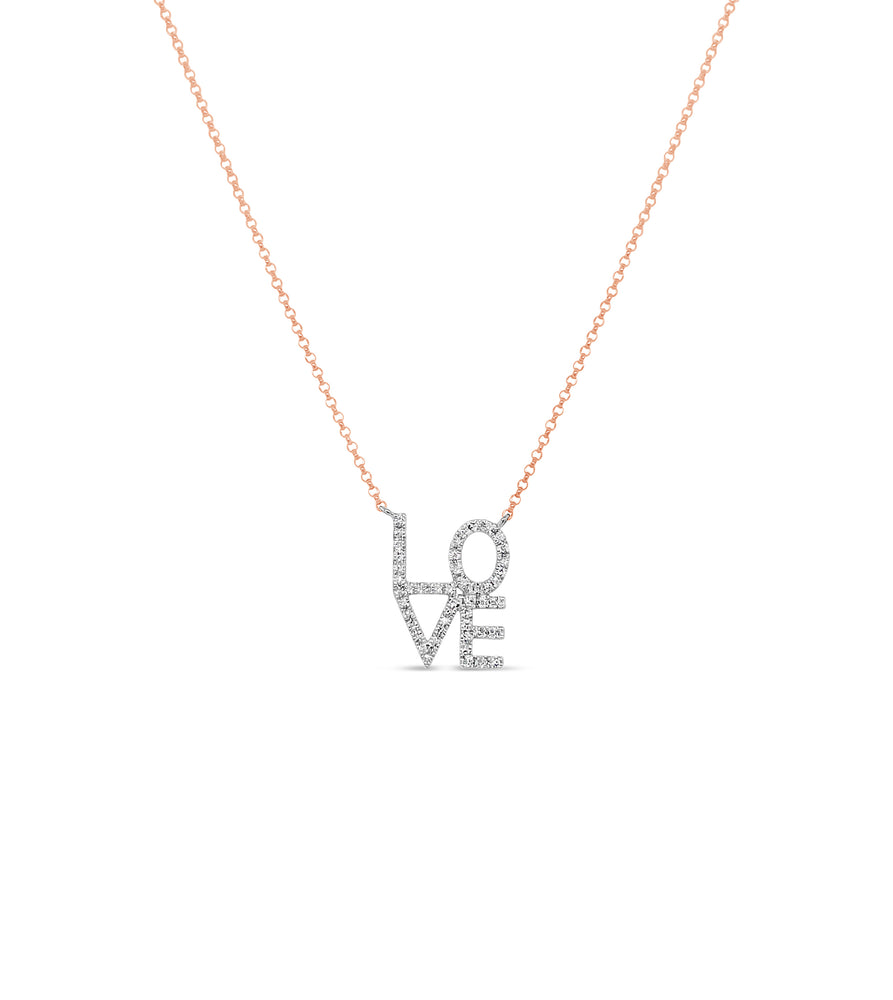 Diamond Love Block Necklace - 14K Rose Gold - OLIVE & CHAIN Fine Jewelry