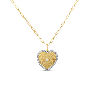 Diamond Fluted Heart Necklace - 14K  - Olive & Chain Fine Jewelry