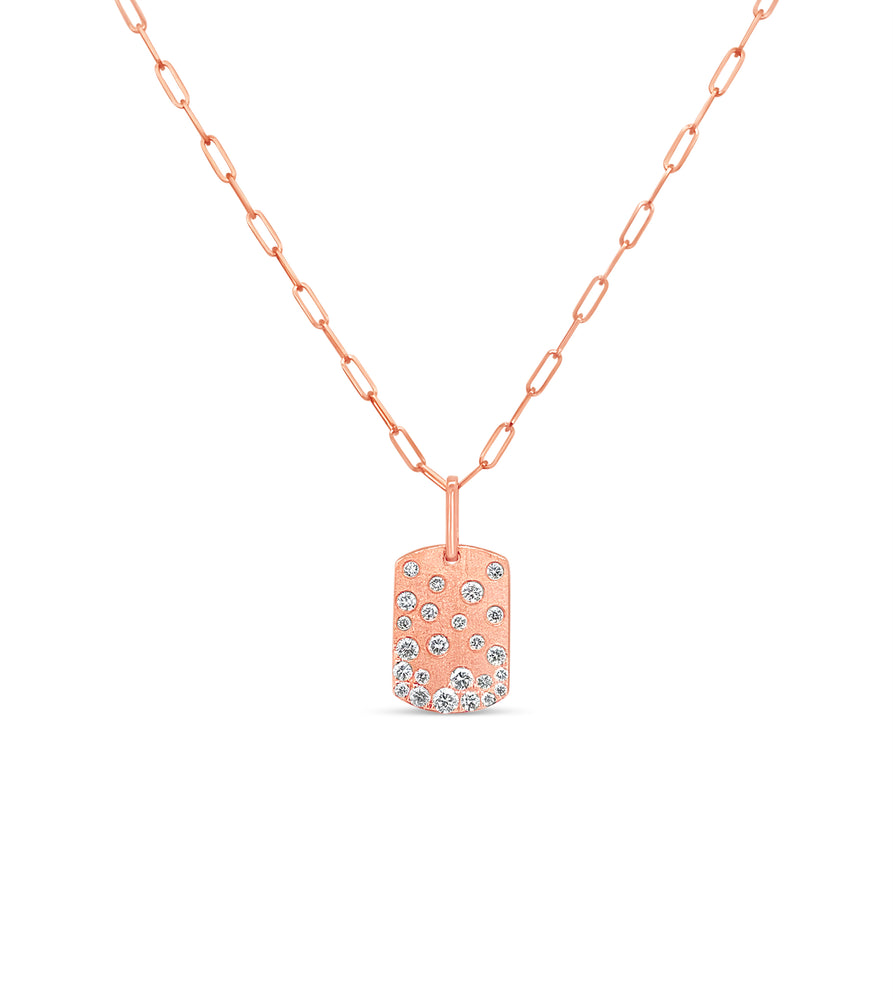 Diamond Celestial Signature Dog Tag Necklace - 14K Rose Gold - Olive & Chain Fine Jewelry