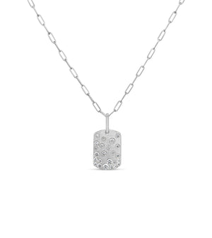 Diamond Celestial Signature Dog Tag Necklace - 14K White Gold - Olive & Chain Fine Jewelry