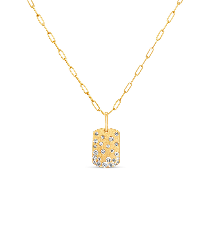 Diamond Celestial Signature Dog Tag Necklace - 14K Yellow Gold - Olive & Chain Fine Jewelry