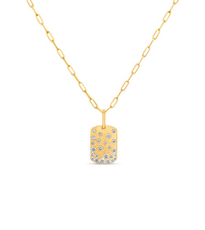 Diamond Celestial Signature Dog Tag Necklace - 14K Yellow Gold - Olive & Chain Fine Jewelry