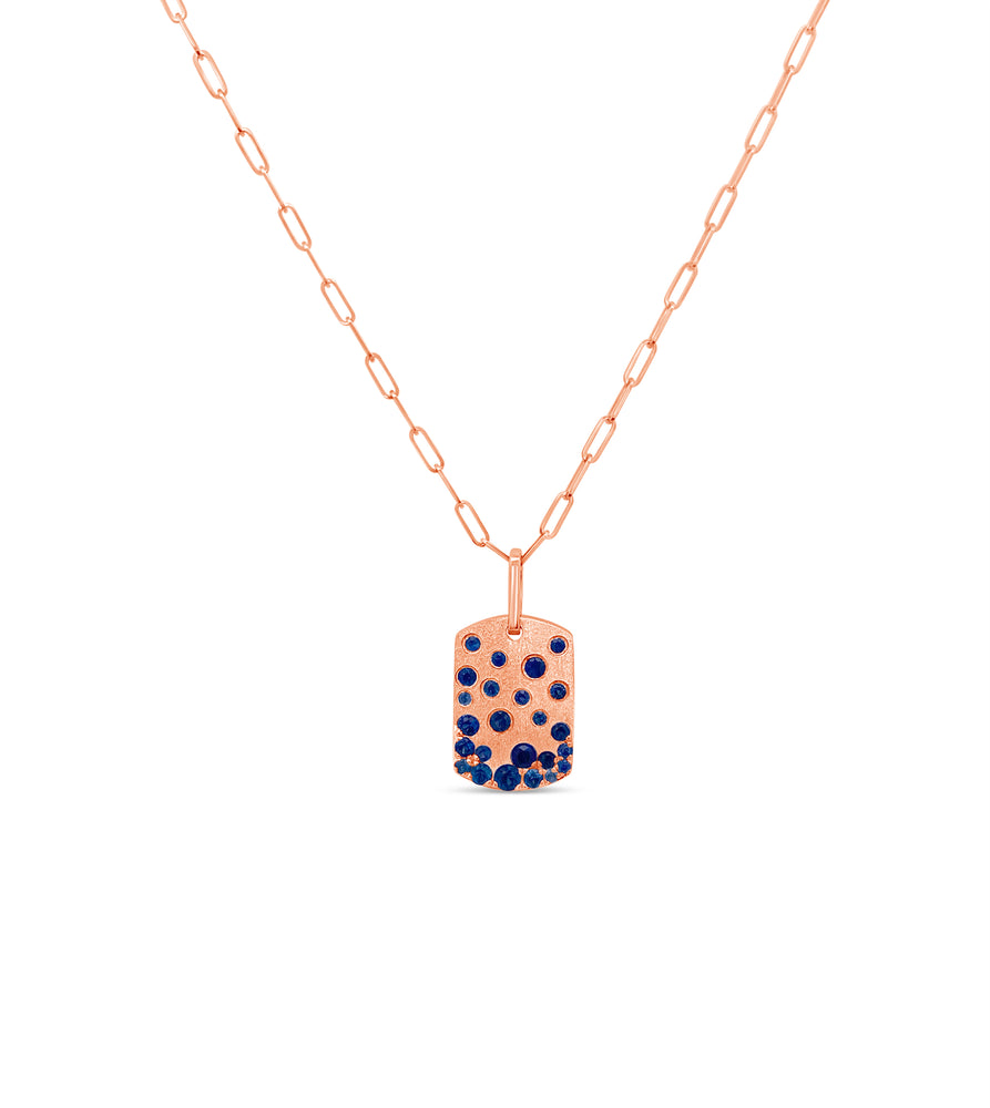 Sapphire Celestial Signature Dog Tag Necklace - 14K Rose Gold - Olive & Chain Fine Jewelry