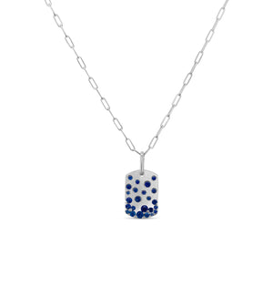 Sapphire Celestial Signature Dog Tag Necklace - 14K White Gold - Olive & Chain Fine Jewelry