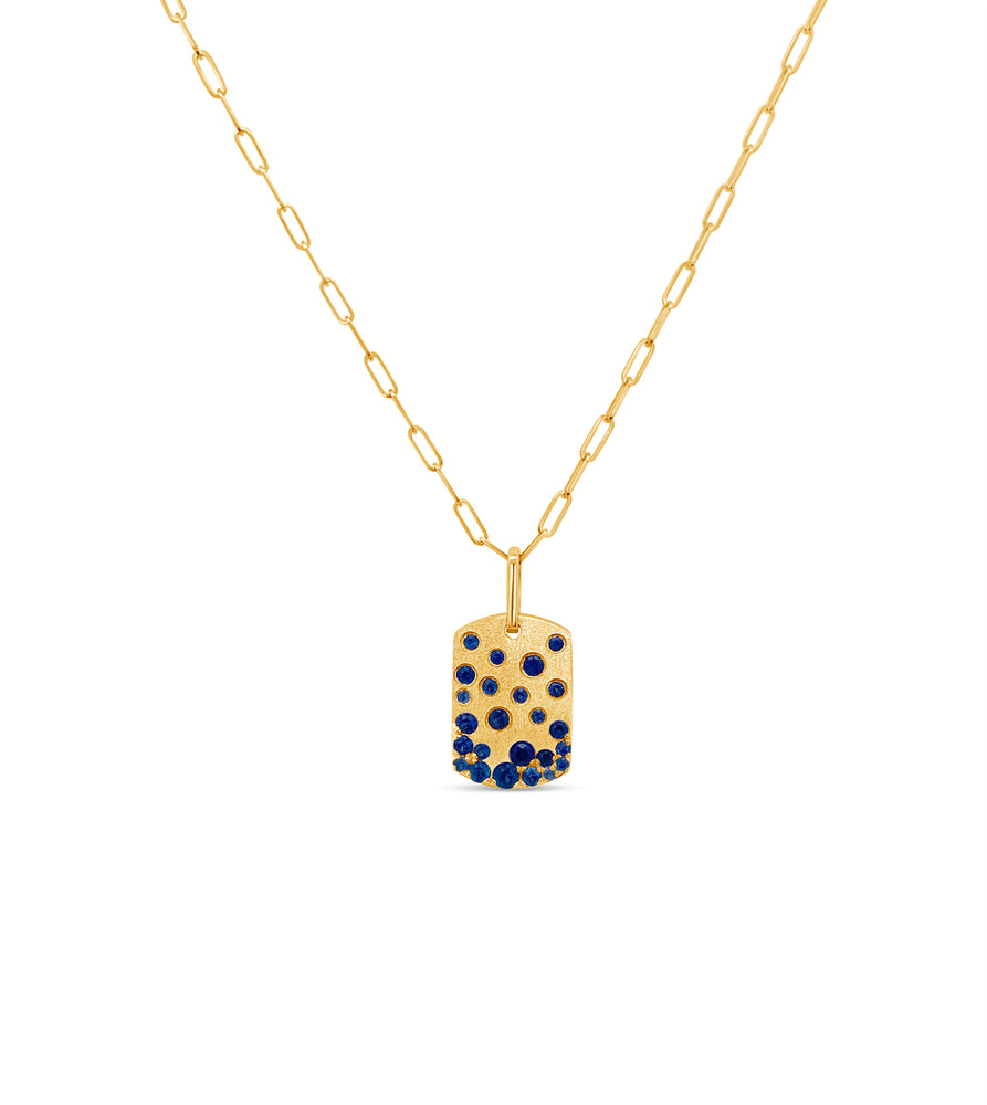 Sapphire Celestial Signature Dog Tag Necklace - 14K Yellow Gold - Olive & Chain Fine Jewelry